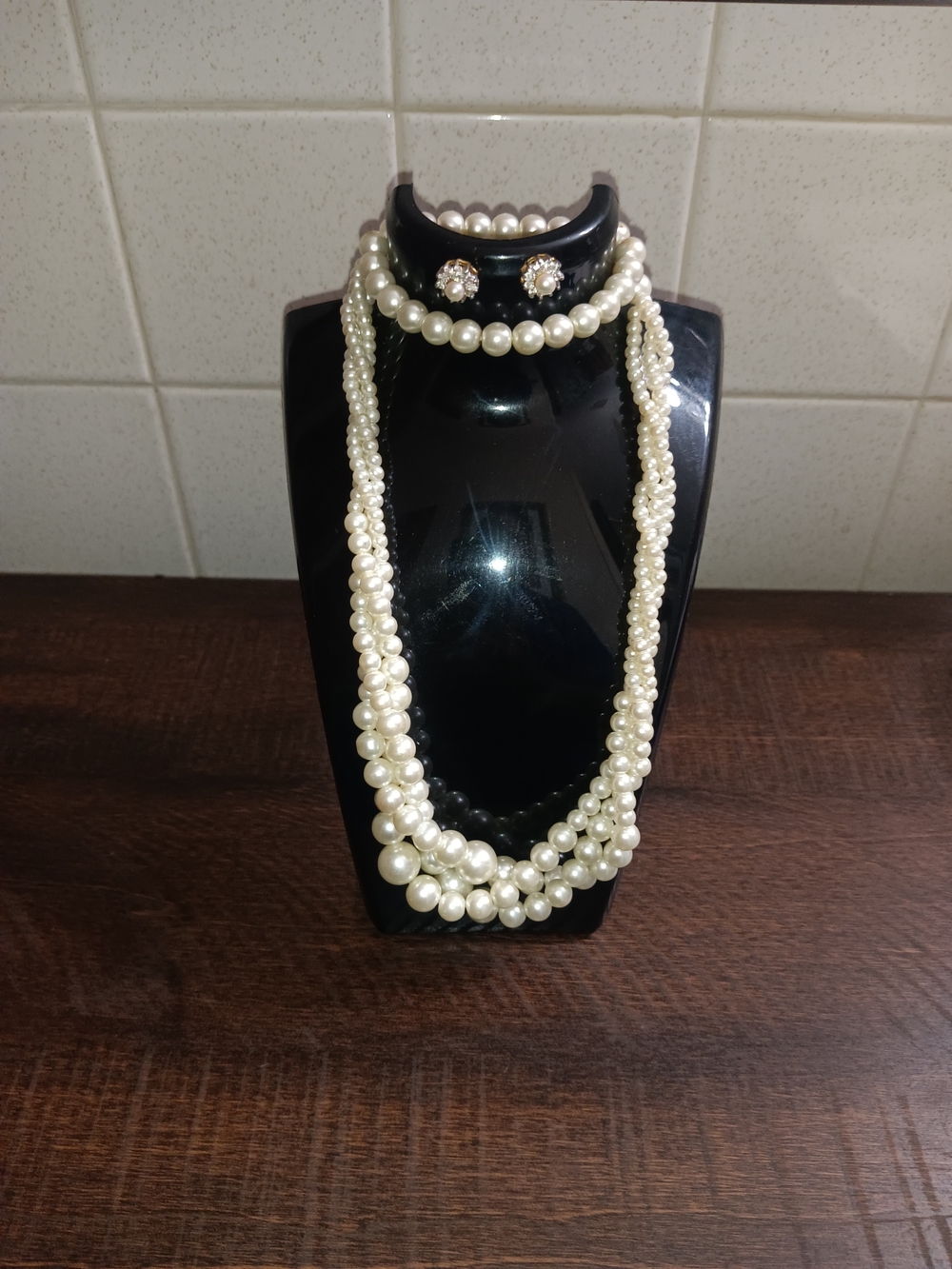 Classic Pearl Multi-Strand Necklace and Stud Earrings - Ivory